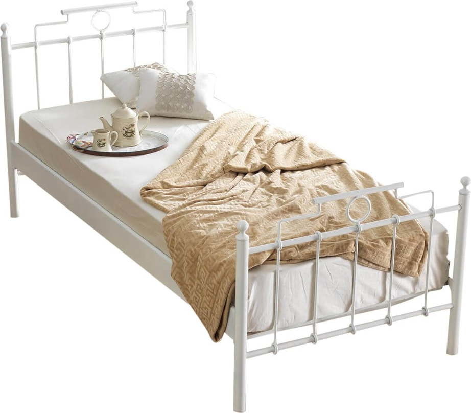 Bílá kovová jednolůžková postel s roštem 90x200 cm Hatkus – Kalune Design