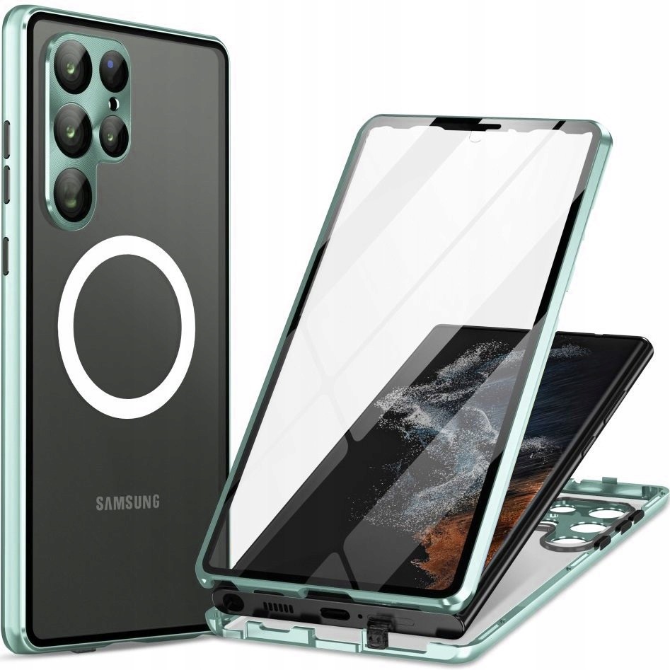 Magnetické pouzdro Dual Glass pro Galaxy S22 Ultra Pouzdro sklem Case