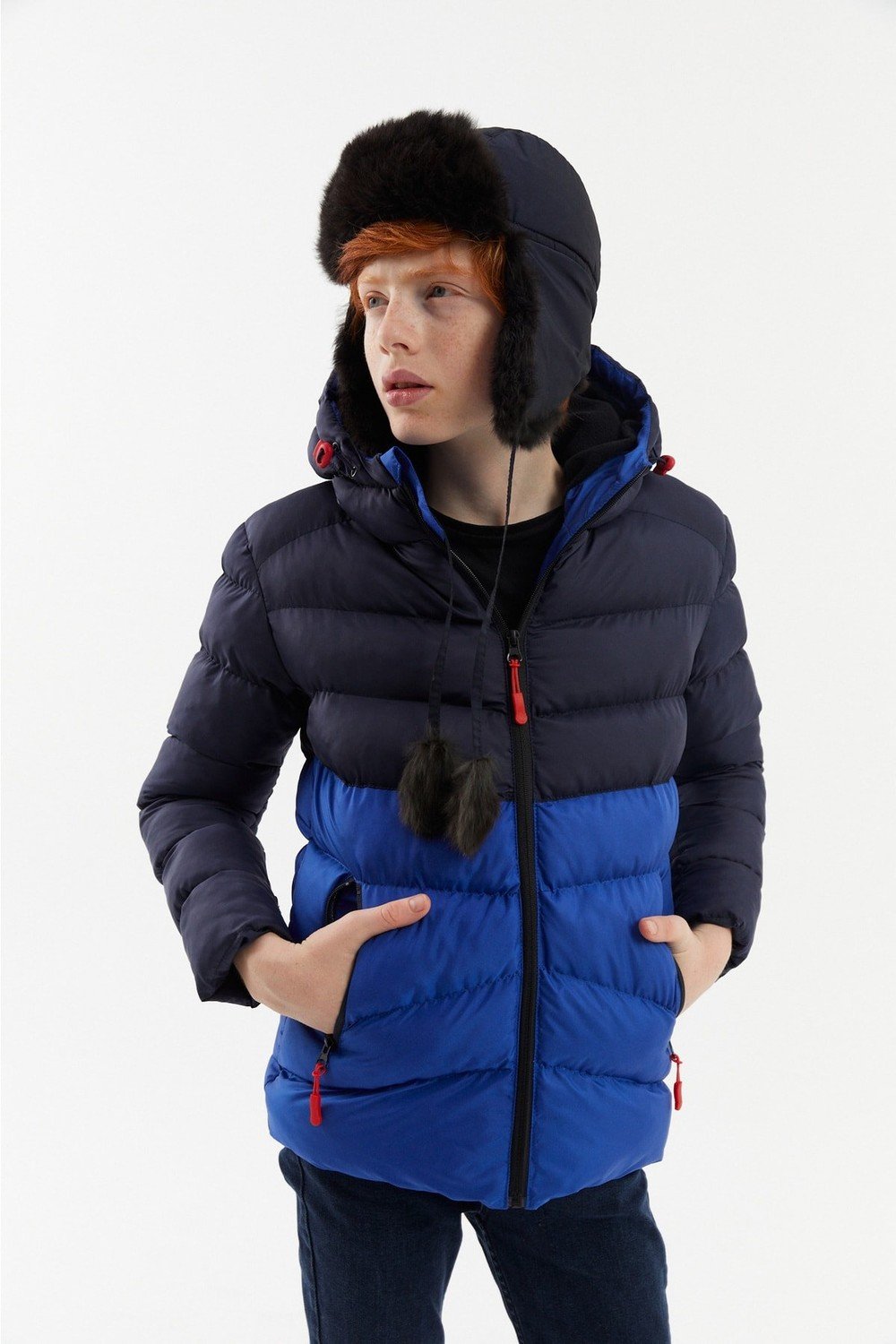 River Club Boy's Water and Windproof Thick Lined Navy Blue Hooded Coat