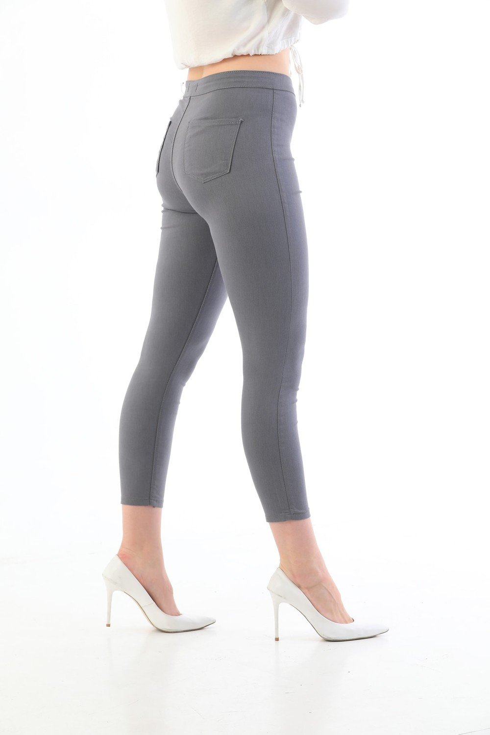 BİKELİFE Gray Plus Size High Waist Lycra Gabardine Leggings Trousers.