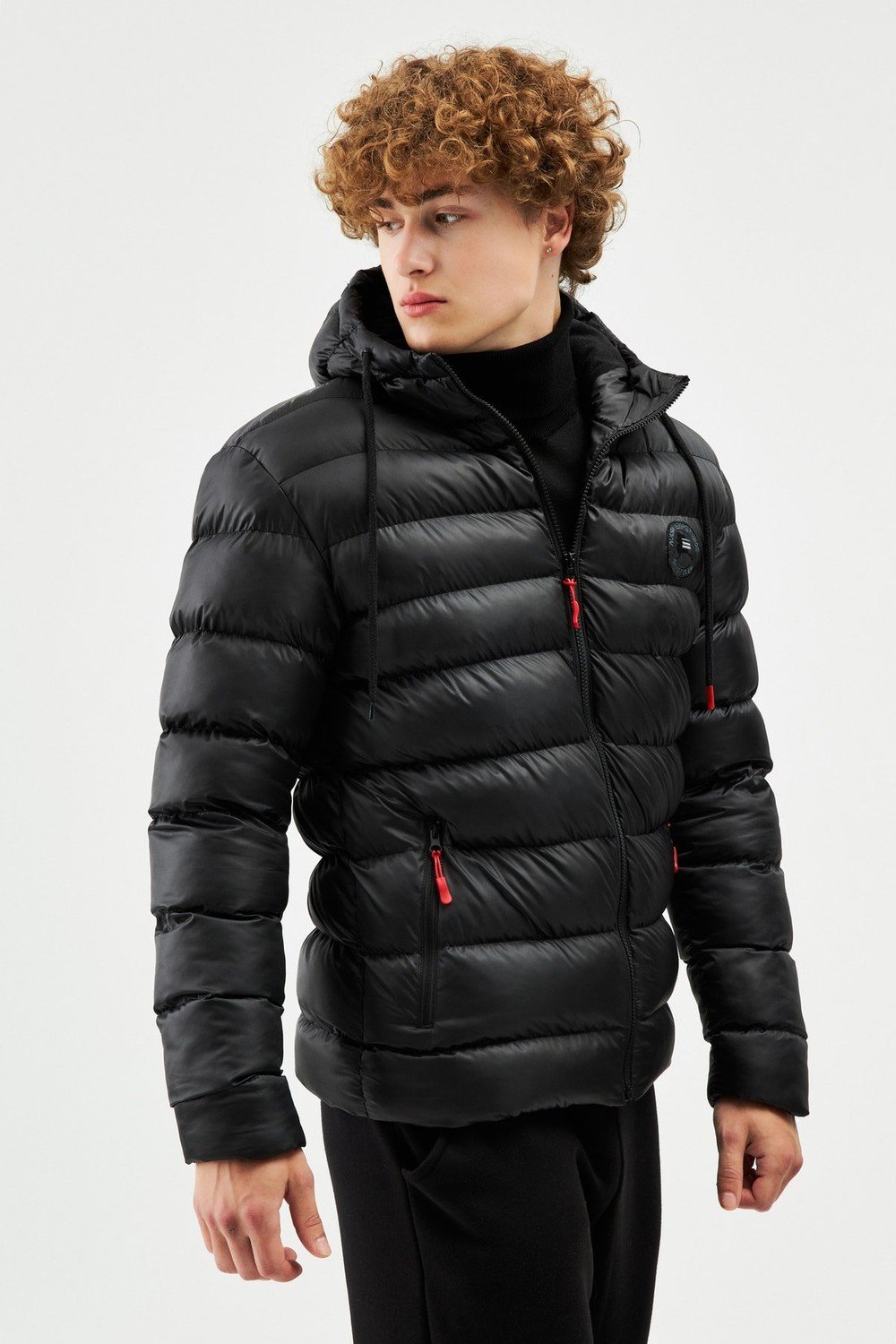 River Club Men's Black Fleece Water And Windproof Hooded Winter Puffy Coat.