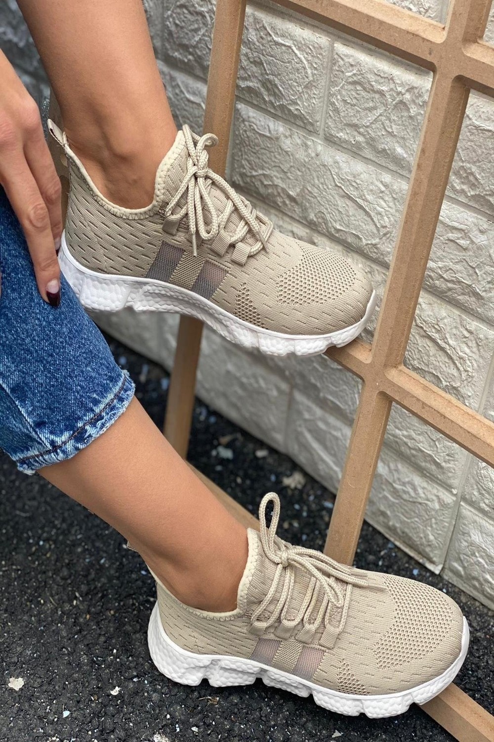 İnan Ayakkabı Women's Beige Knitwear Sneakers