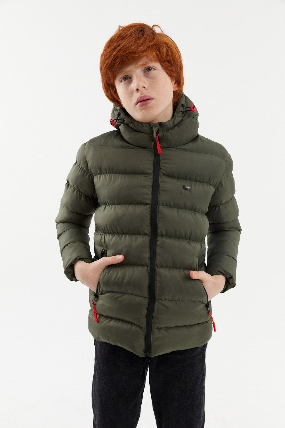 River Club Boys' Waterproof And Windproof Thick Lined Khaki Hooded Coat.