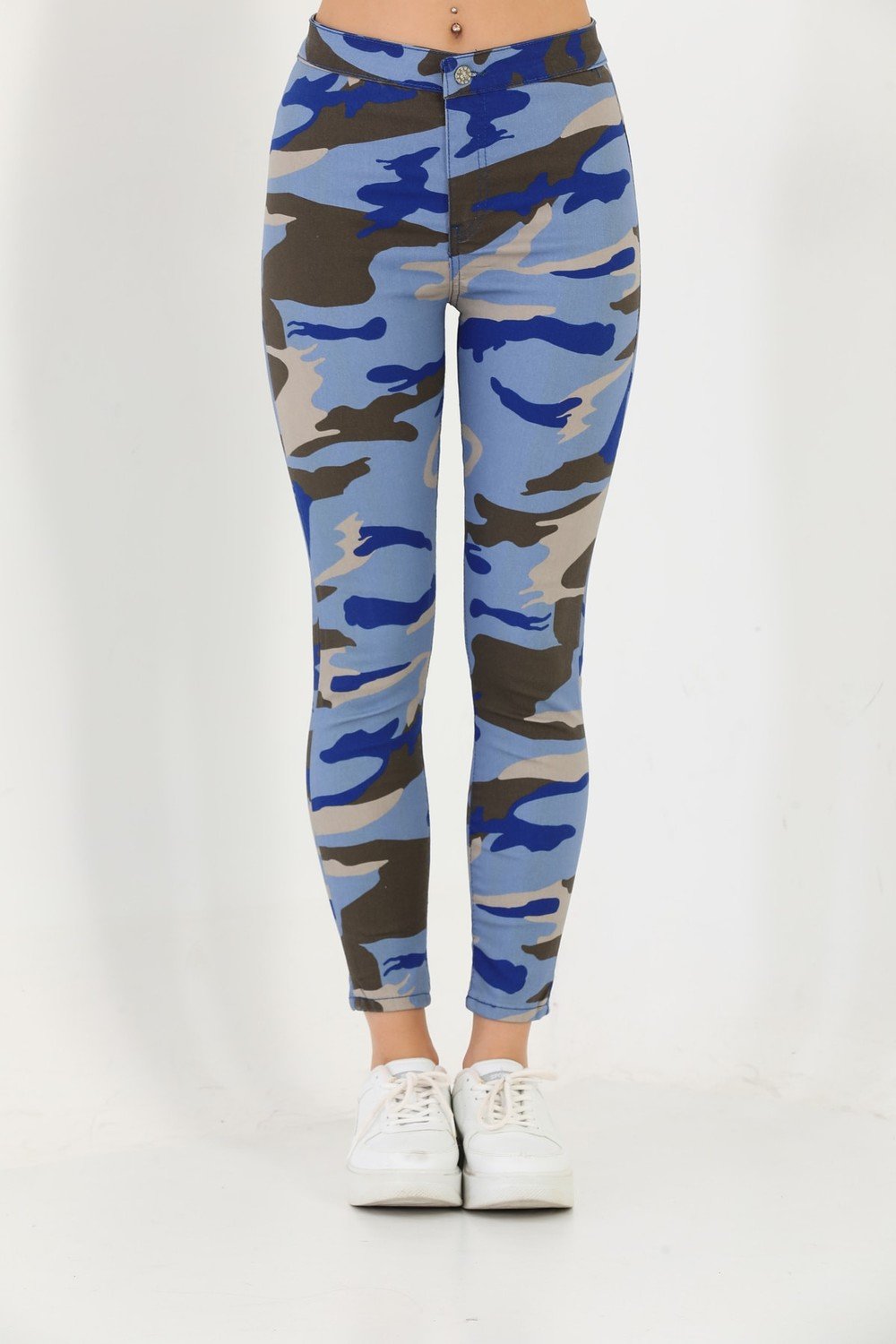 BİKELİFE Blue Camouflage Pattern Gabardine Leggings Pants