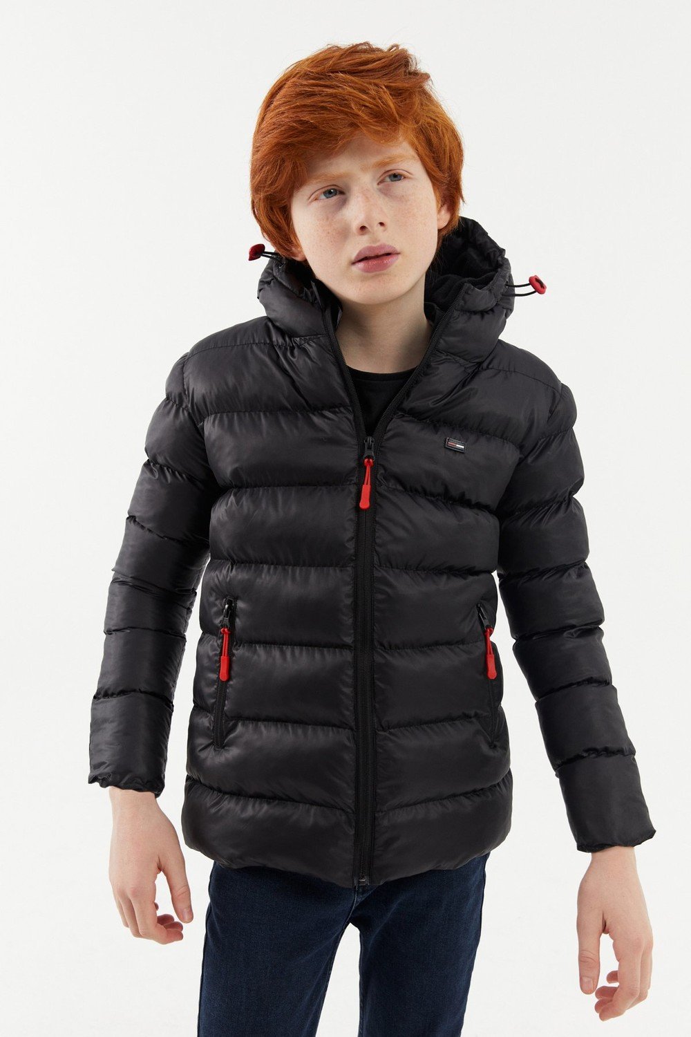 River Club Boys' Waterproof And Windproof Thick Lined Black Hooded Coat.