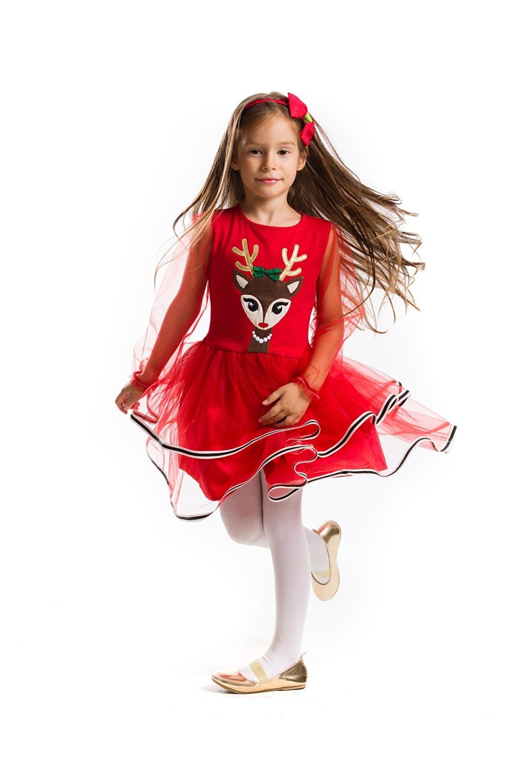 Denokids Tulle Deer Girl Christmas Dress