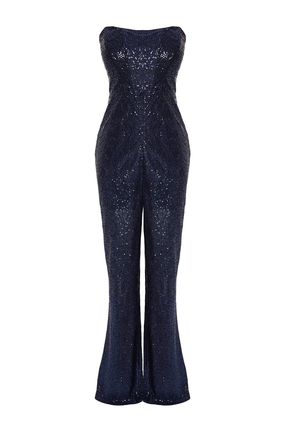 Trendyol Navy Blue Fitted Knitted Shimmery Sequin Sequin Jumpsuit