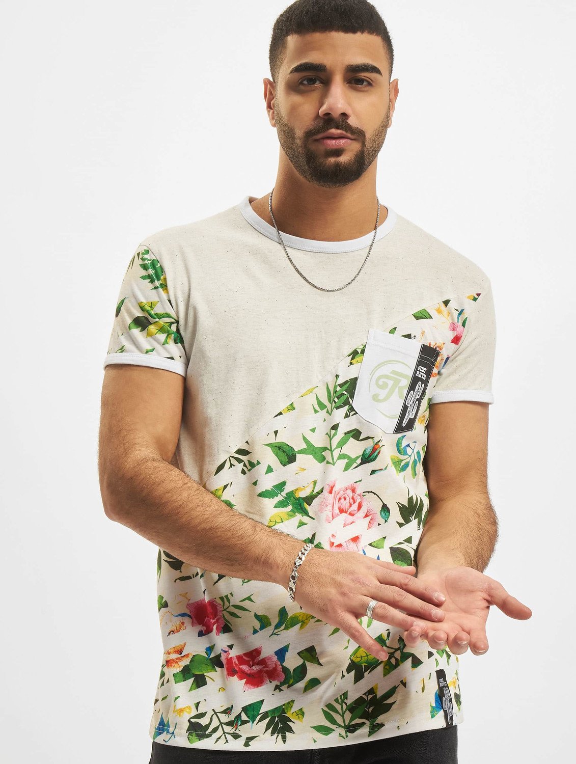 Floral T-Shirt Light Grey Speckled