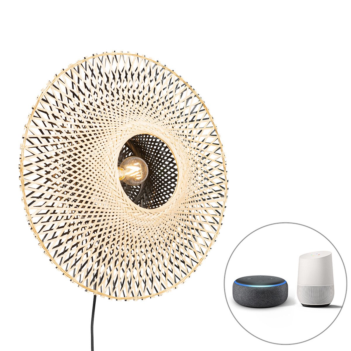 Smart wandlamp bamboe 50 cm met stekker incl. Wifi A60 - Rina