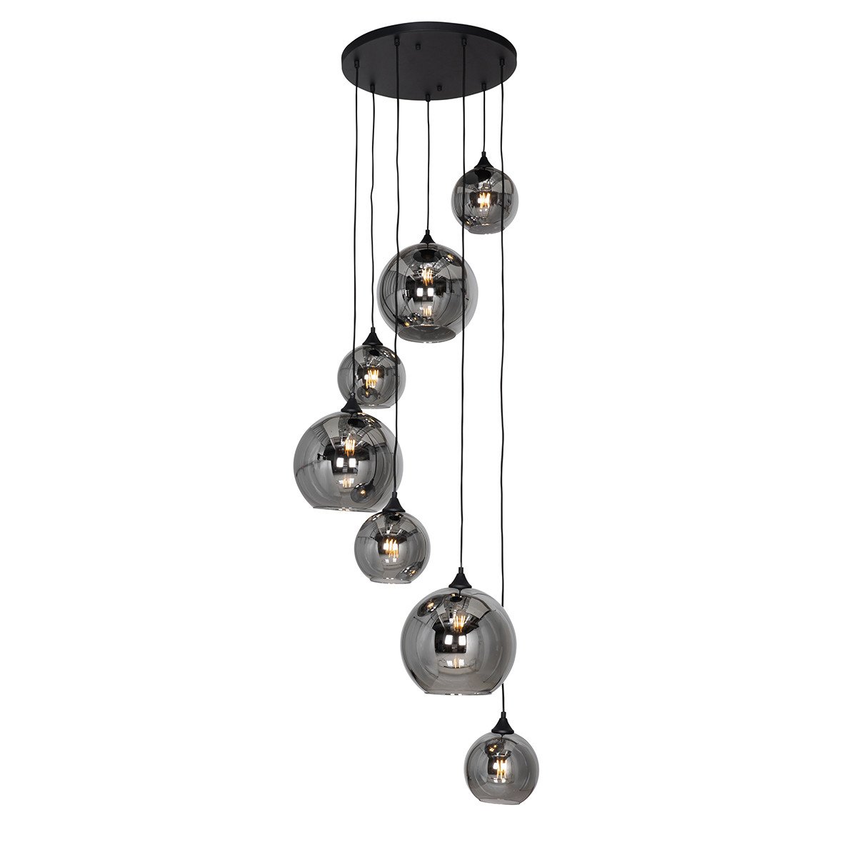 Hanglamp zwart met smoke glas rond 7-lichts - Sandra