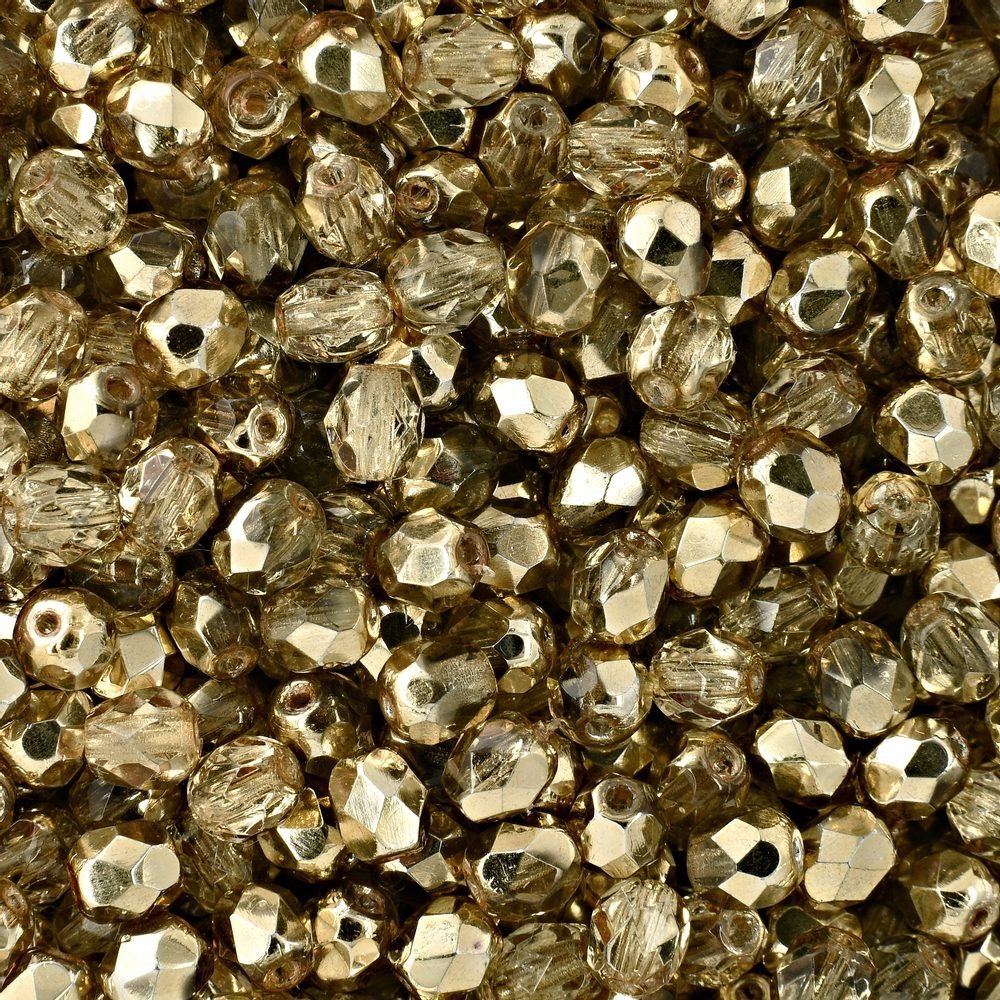 Broušené korálky 4mm Coated Crystal Gold Topaz - 225 ks
