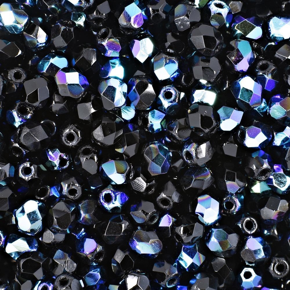 Broušené korálky 4mm Jet AB - 225 ks