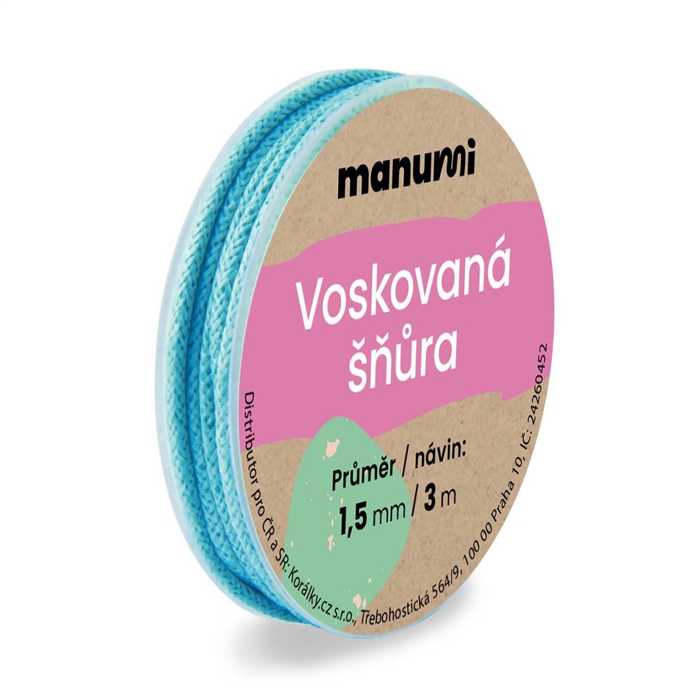 Manumi Voskovaná šňůra 1,5mm/3m světle modrá - 1 ks