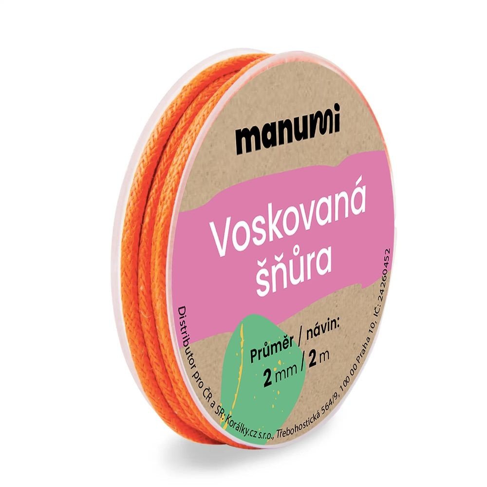 Manumi Voskovaná šňůra 2mm/2m oranžová - 1 ks