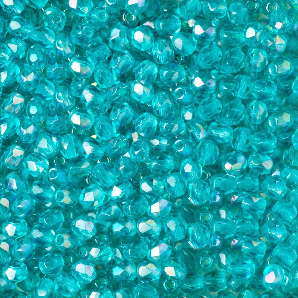 Broušené korálky 3mm Luster Rainbow Teal - 300 ks