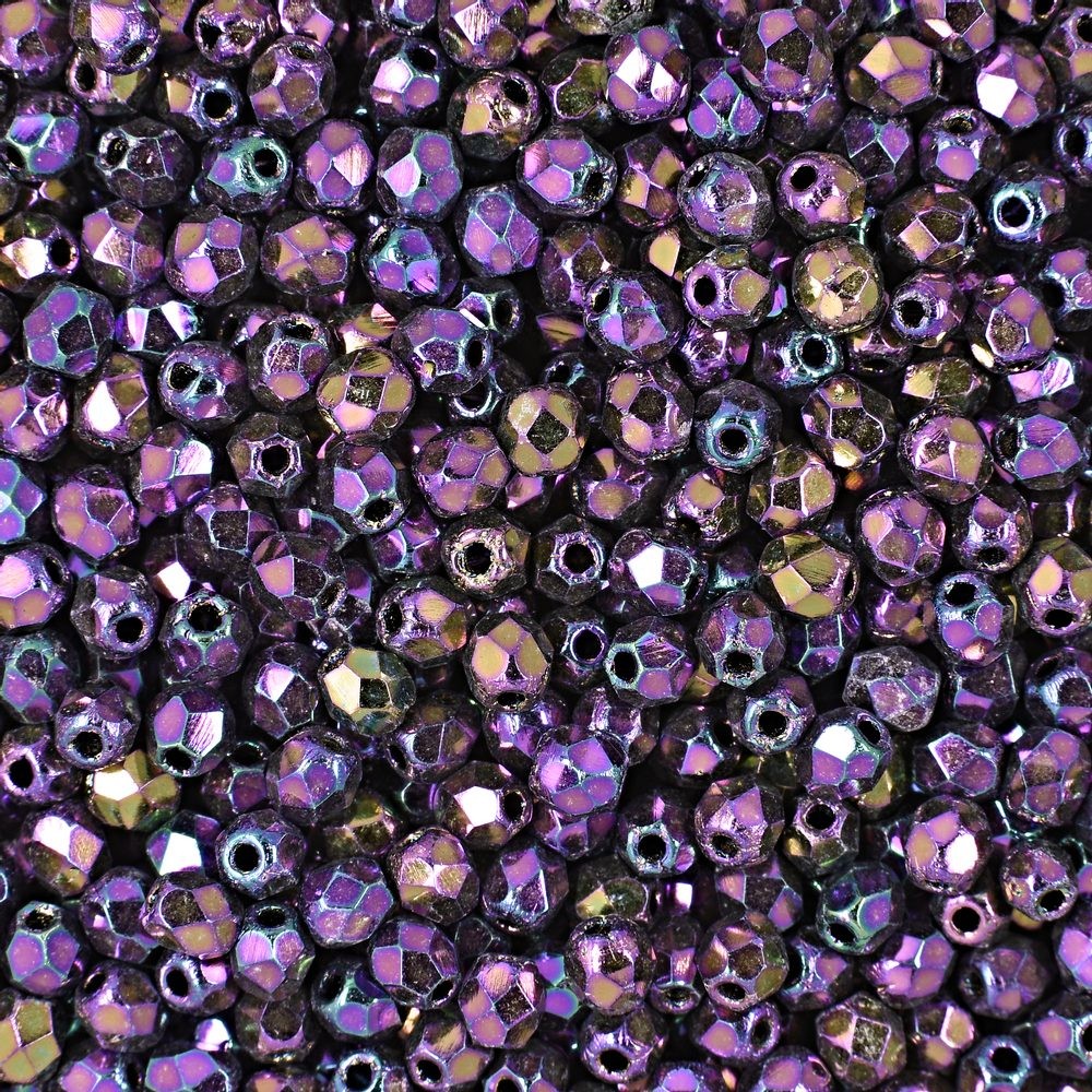 Broušené korálky 3mm Iris Purple - 300 ks