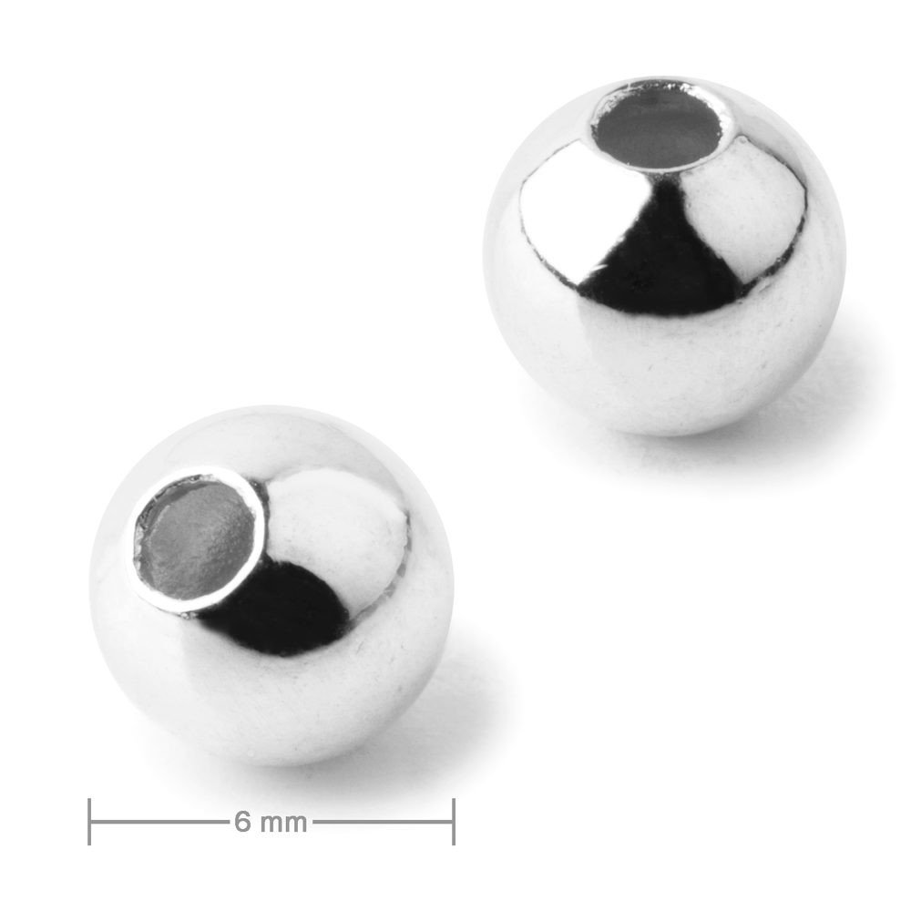 Kovový korálek dutý 6mm v barvě stříbra - 6 ks