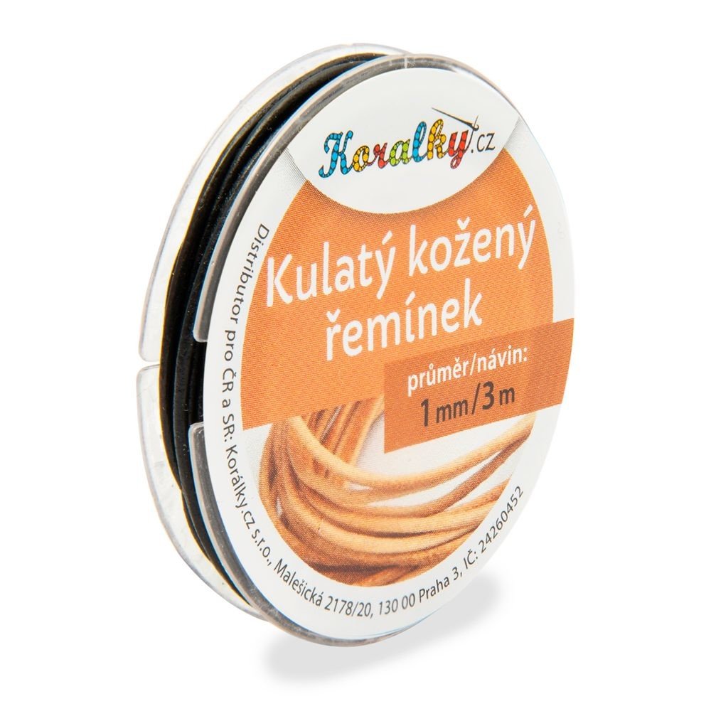 Manumi Kulatý kožený řemínek 1mm/3m černý č.15 - 1 ks