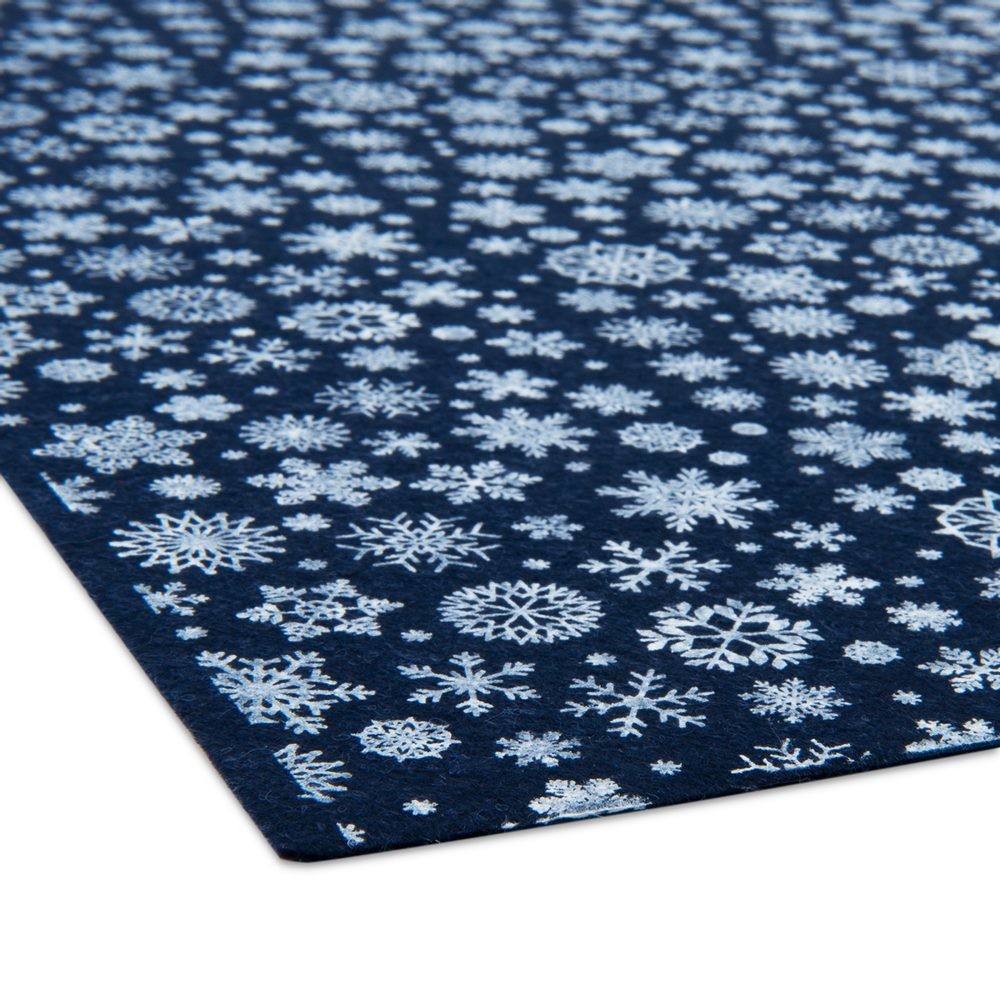 Filc / plsť vánoční motiv s vločkami 1mm tmavě modrý - 1 ks