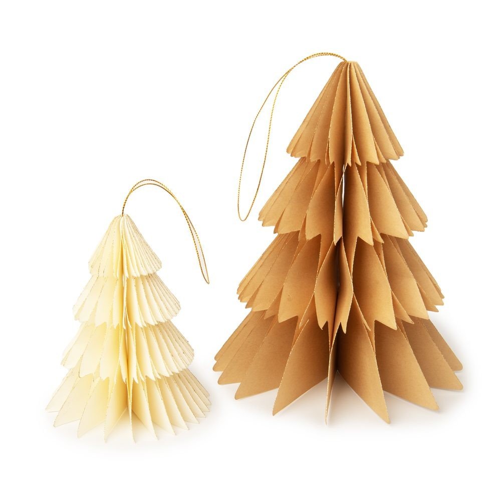 Papírové dekorace ve tvaru vánočního stromečku v hnědé a žluté barvě 2ks - 1 balení