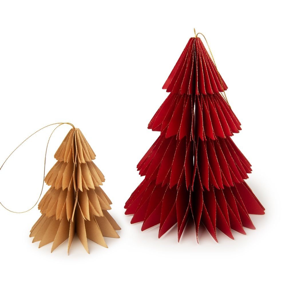 Papírové dekorace ve tvaru vánočního stromečku v červené a hnědé barvě 2ks - 1 balení