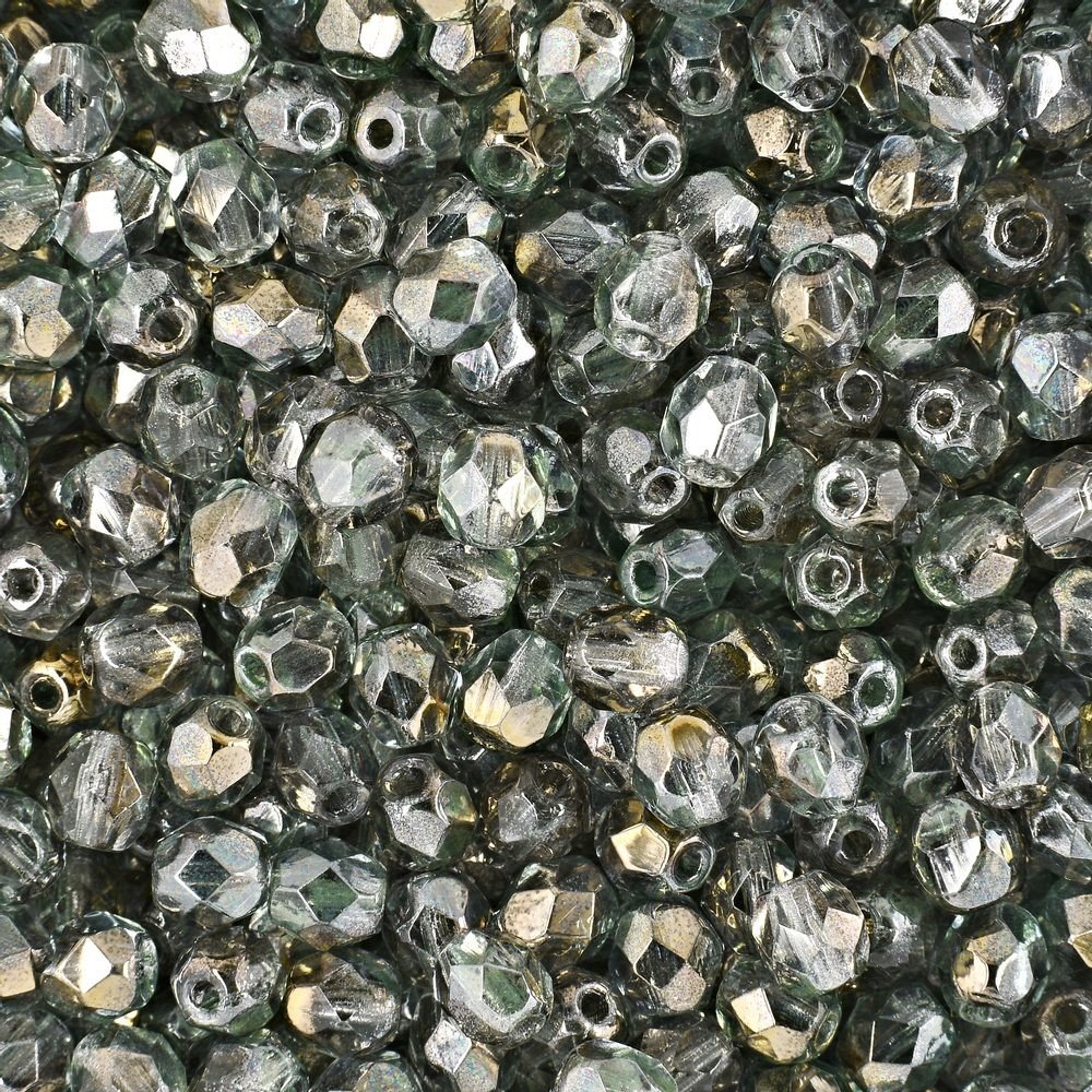 Broušené korálky 4mm Luster Green Crystal - 225 ks
