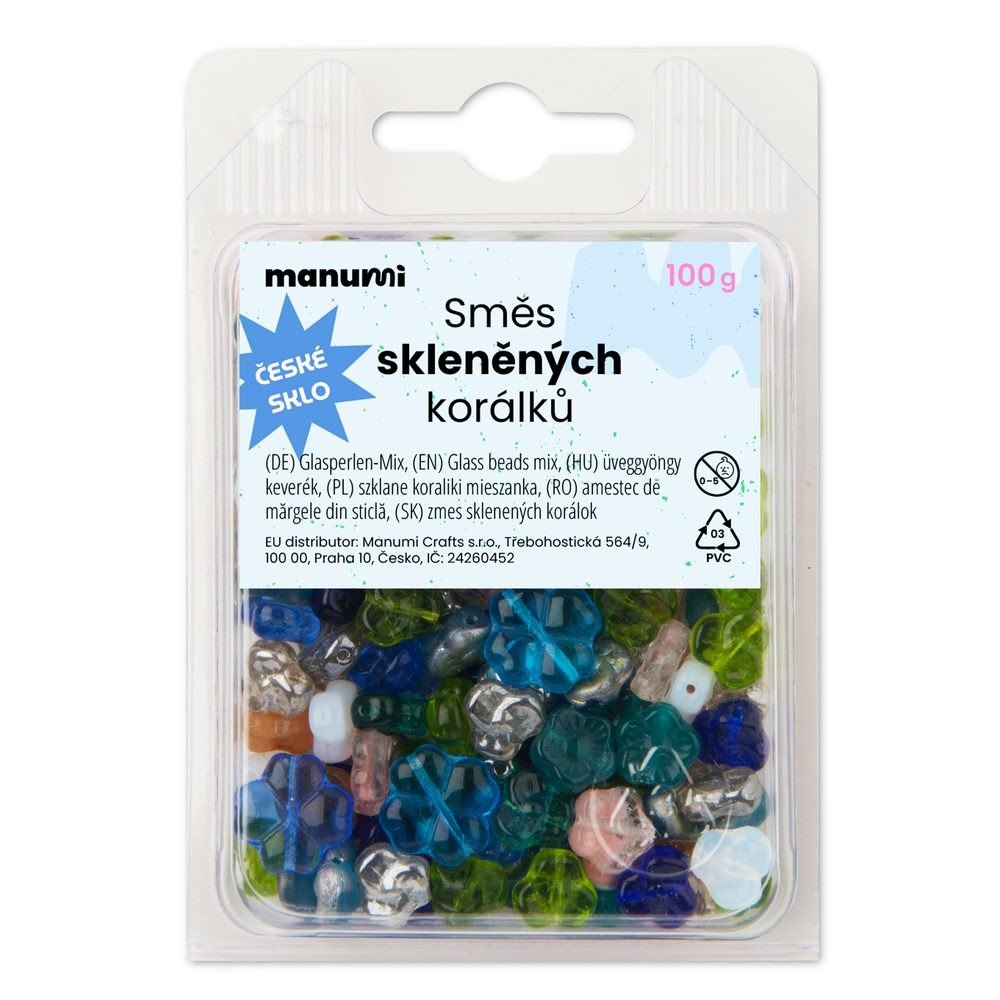 Manumi PRECIOSA směs skleněných korálků květiny - 100 g