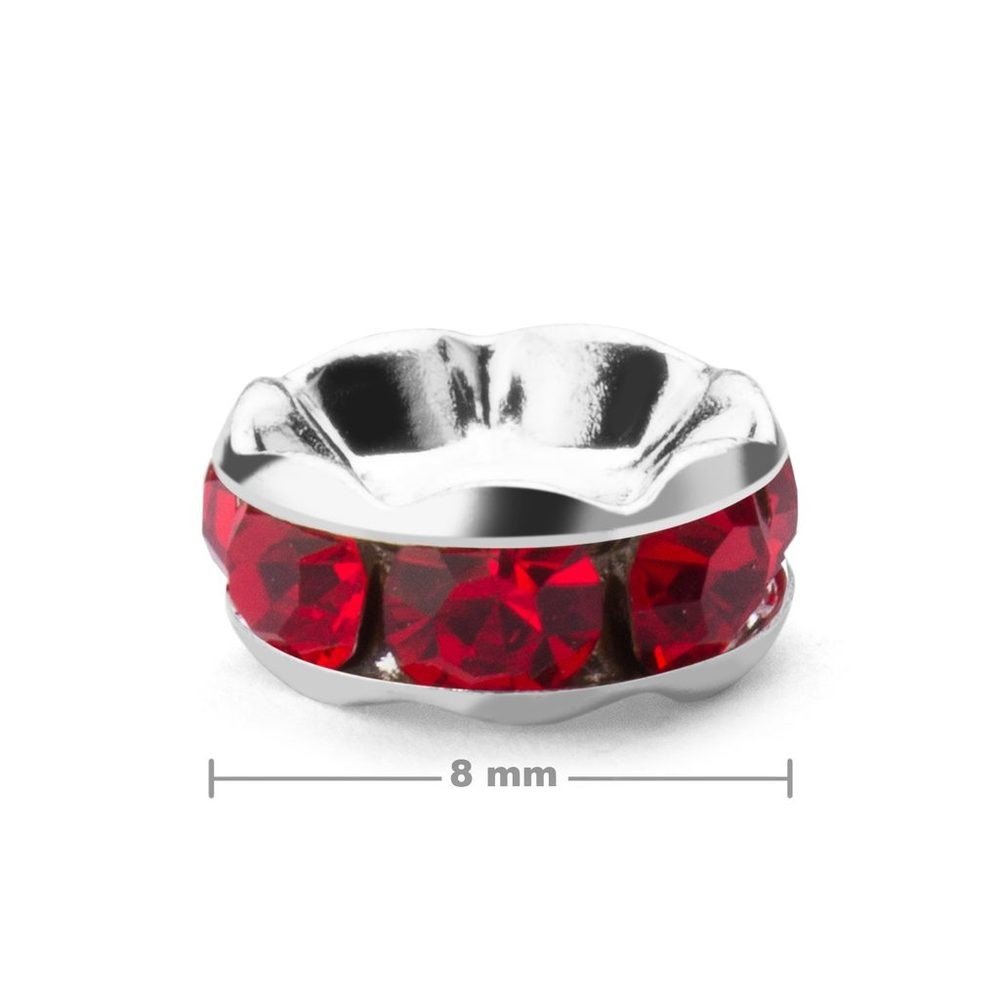 Štrasová rondelka 8mm stříbrná Light Siam - 20 ks