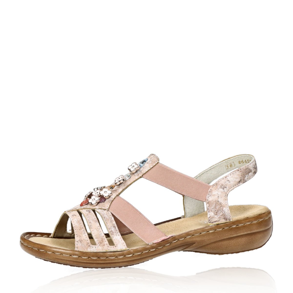 Rieker dámské stylové sandály s ozdobnými kamínky - růžové - 36