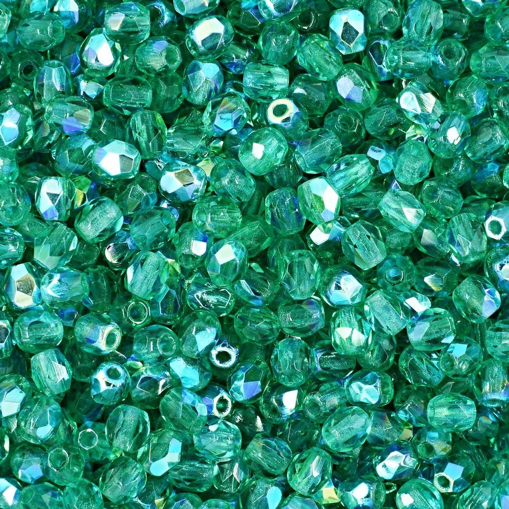 Broušené korálky 3mm Emerald AB - 300 ks