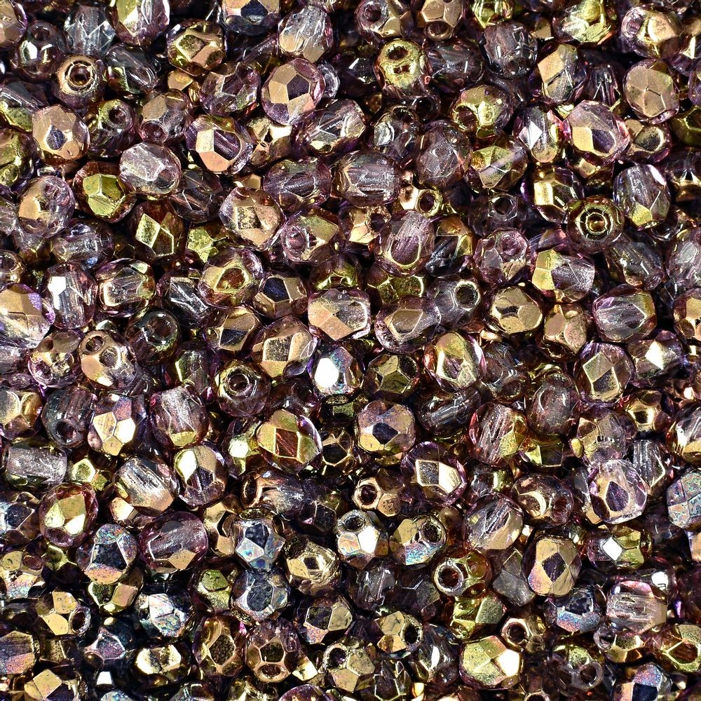 Broušené korálky 3mm Luster Golden Purple Crystal - 300 ks