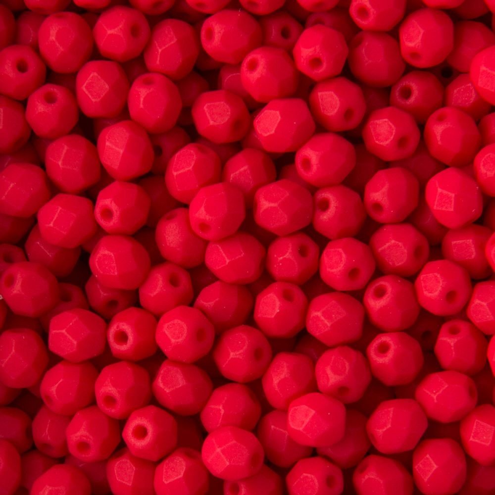 Broušené korálky 4mm Neon Red - 225 ks