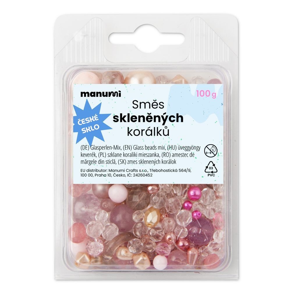 Manumi Směs skleněných korálků růžová - 100 g