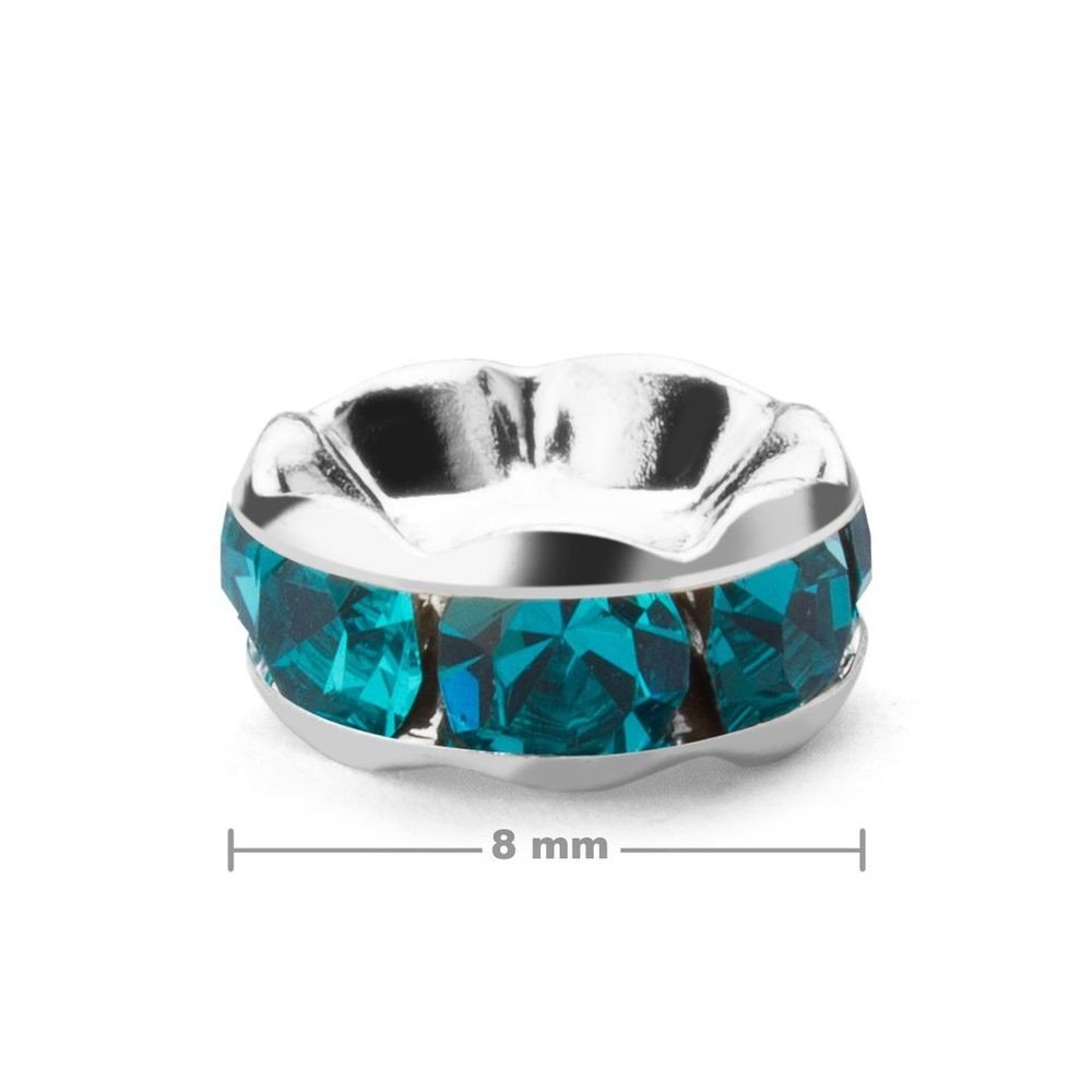 Štrasová rondelka 8mm stříbrná Blue Zircon - 20 ks