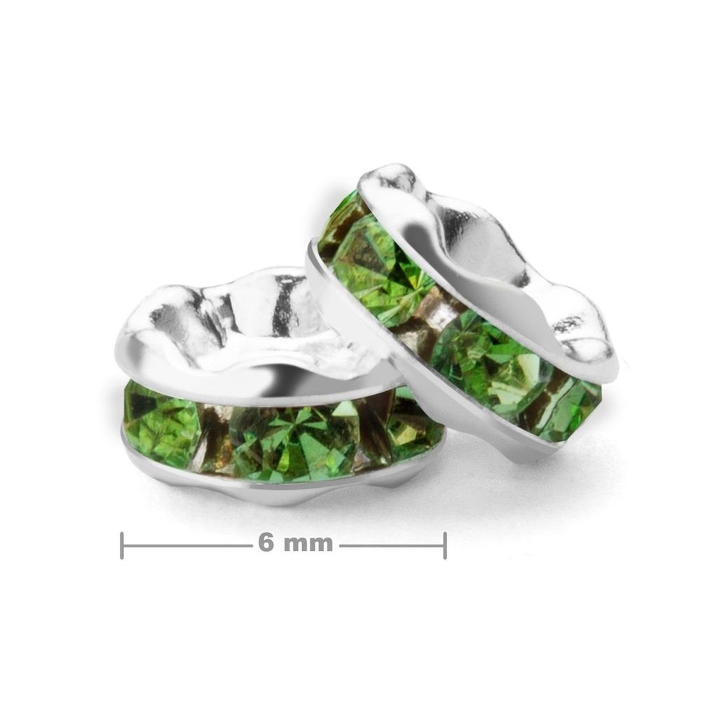 Štrasová rondelka 6mm stříbrná Peridot - 20 ks