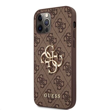 Guess PU 4G Metal Logo Zadní Kryt pro iPhone 12/12 Pro Brown GUHCP12M4GMGBR