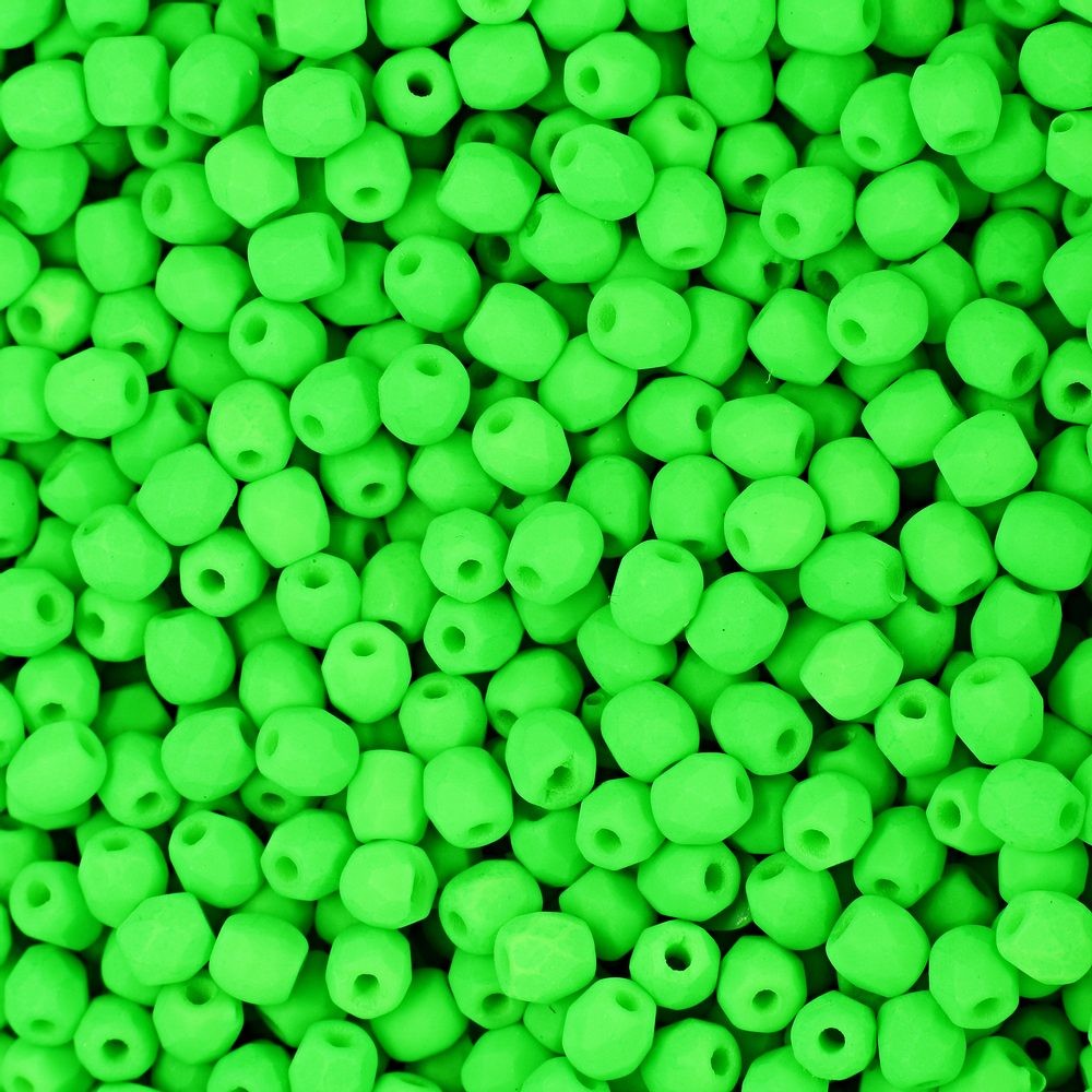 Broušené korálky 3mm Neon Green - 300 ks