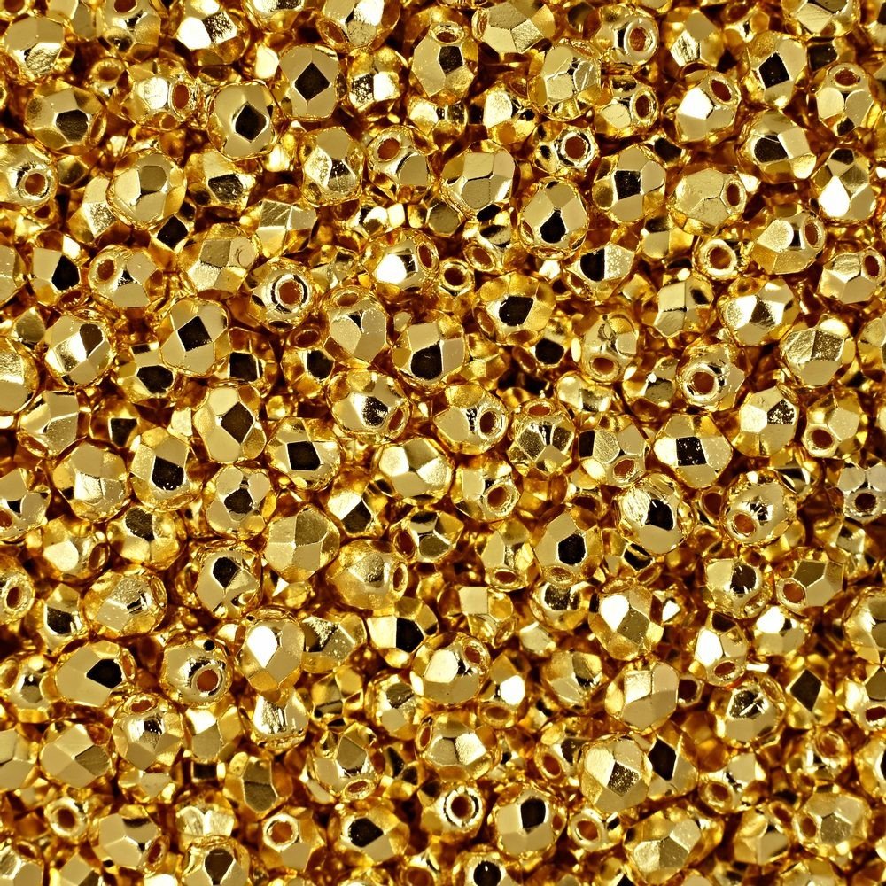 Broušené korálky 3mm 24K Gold Plate - 300 ks