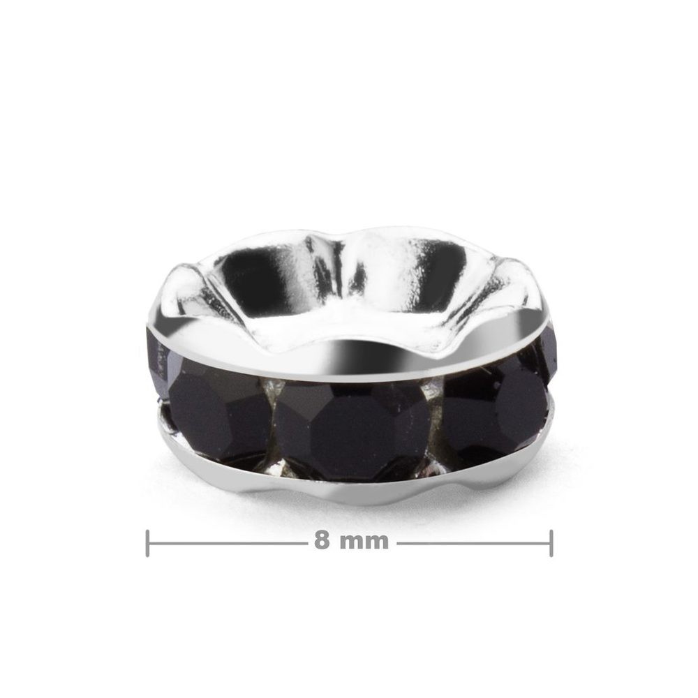 Štrasová rondelka 8mm stříbrná Jet - 20 ks