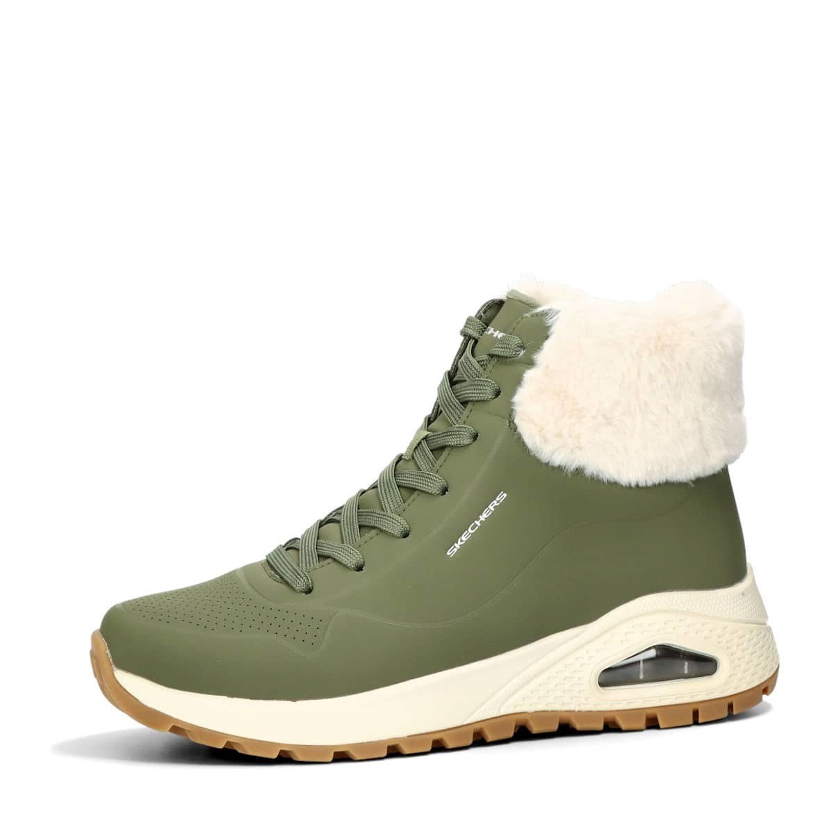 Skechers dámské stylové kotníkové boty s kožešinou - olivové - 36