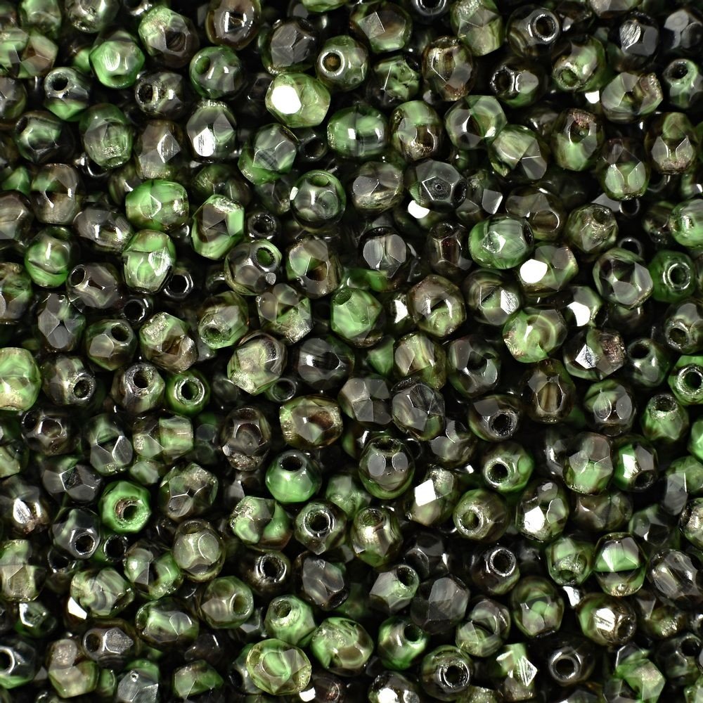 Broušené korálky 3mm Green White Black - 300 ks