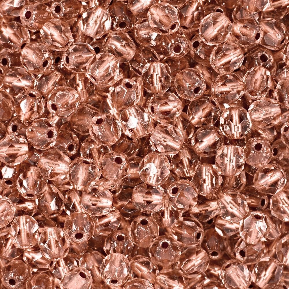 Broušené korálky 4mm Rosaline Copper Lined - 225 ks