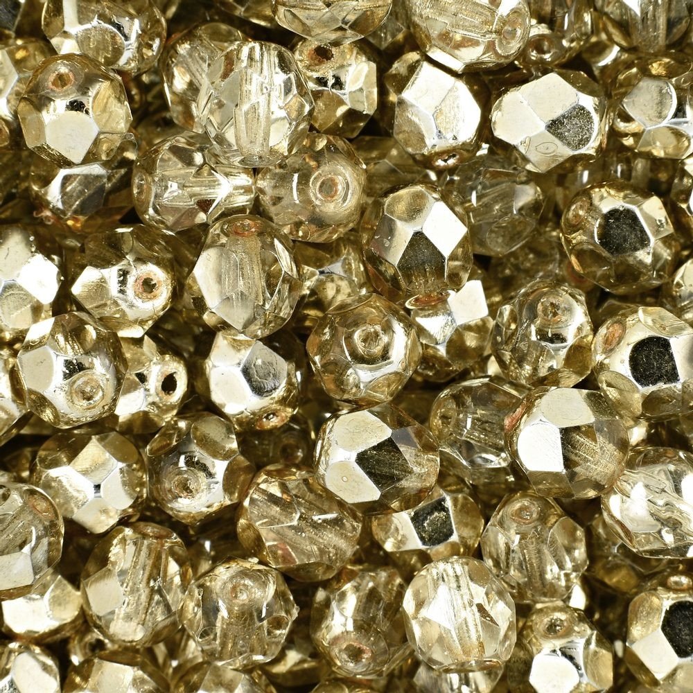 Broušené korálky 6mm Coated Crystal Gold Topaz - 150 ks