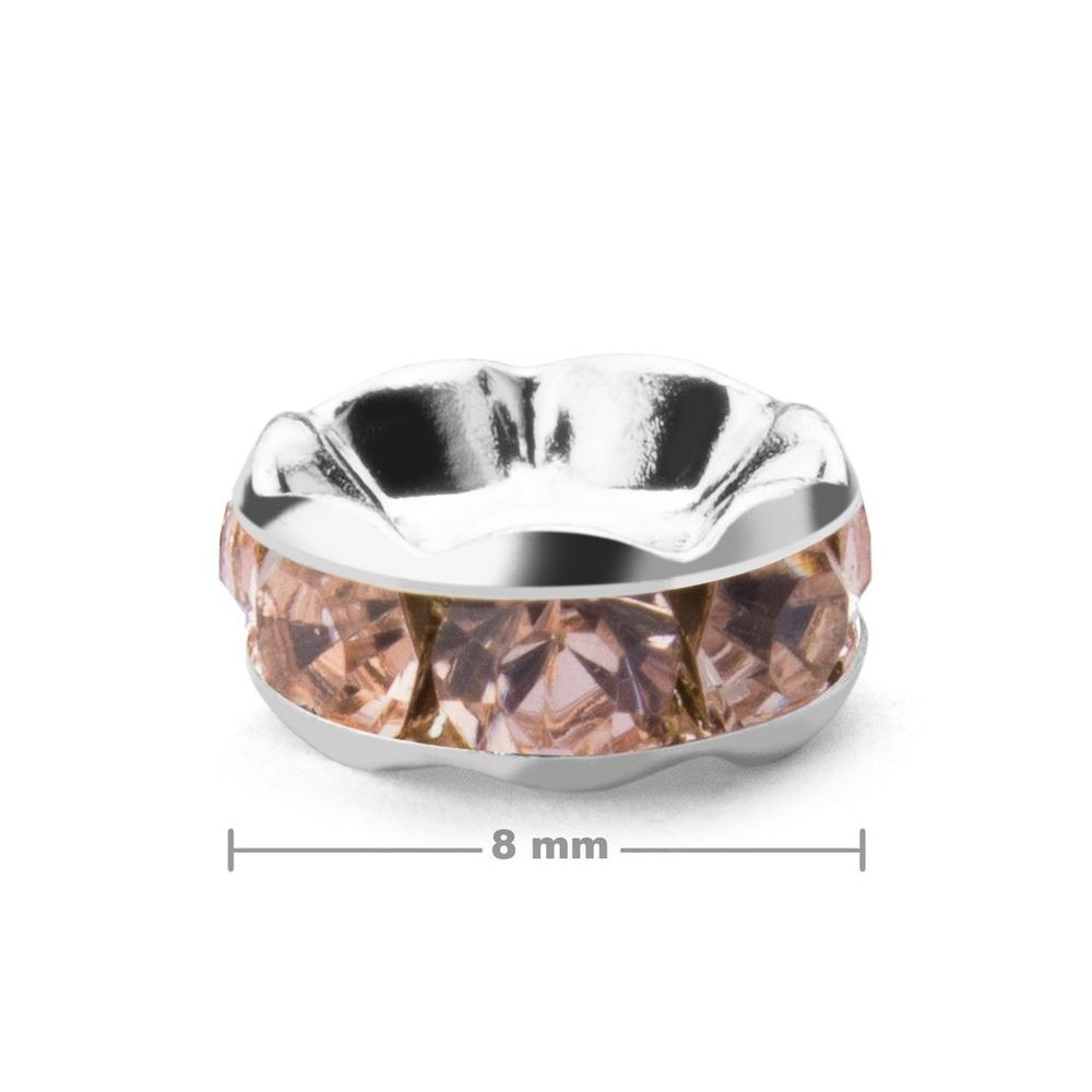 Štrasová rondelka 8mm stříbrná Light Rose - 20 ks