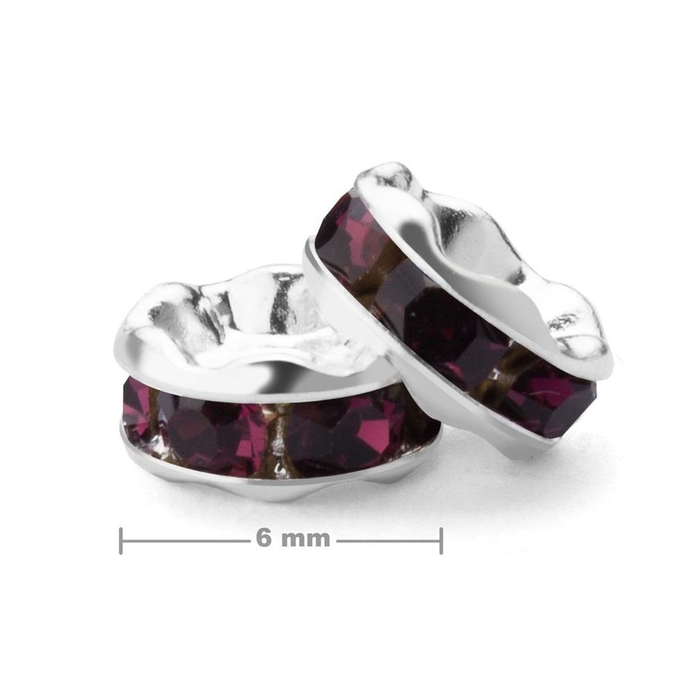 Štrasová rondelka 6mm stříbrná Amethyst - 20 ks