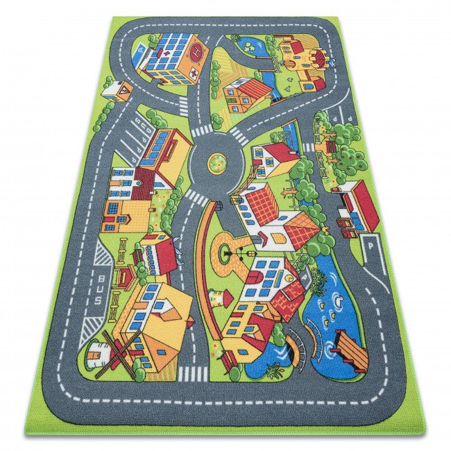 Dětský koberec REBEL ROADS Country life 90 Vesnice, protiskluzový - šedý