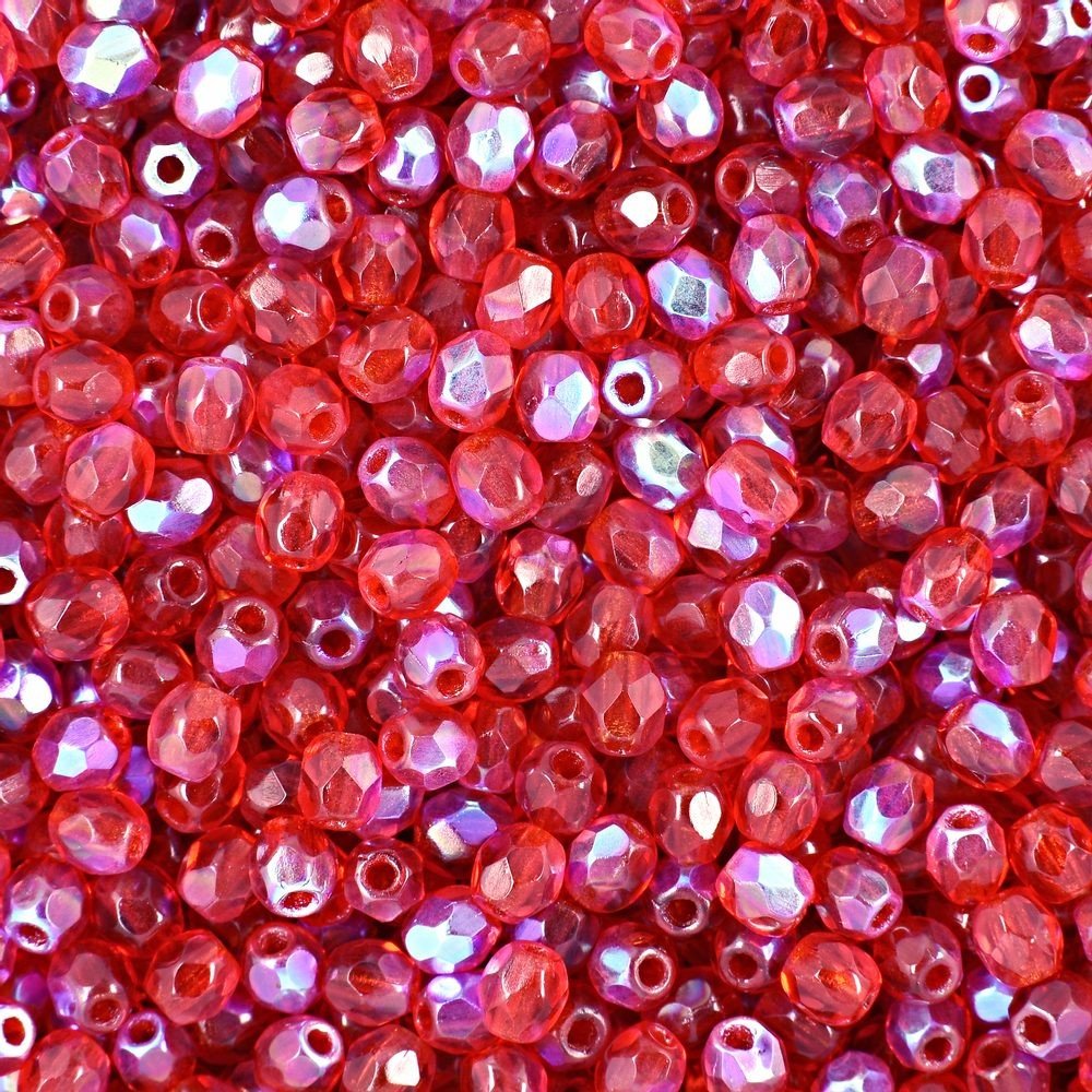 Broušené korálky 3mm Siam Ruby AB - 300 ks