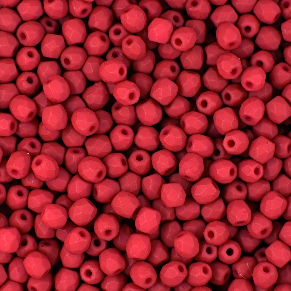 Broušené korálky 3mm Neon Red - 300 ks