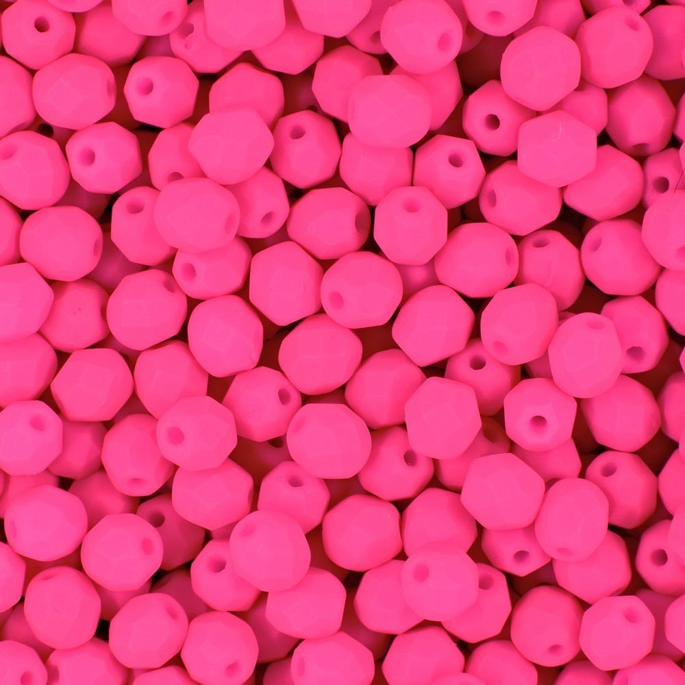 Broušené korálky 4mm Neon Pink - 225 ks