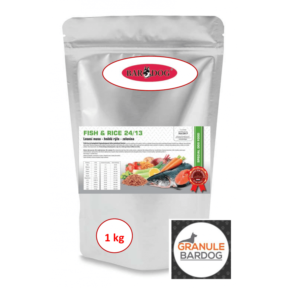 Bardog Hypoalergenní granule Fish rice 24/13 1 kg